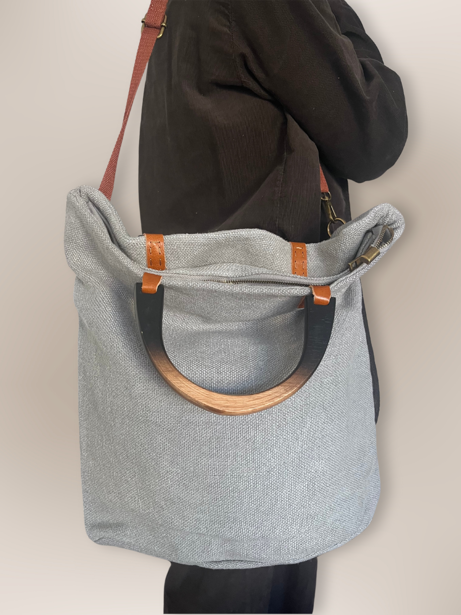 Tote Bag yute gris asas madera