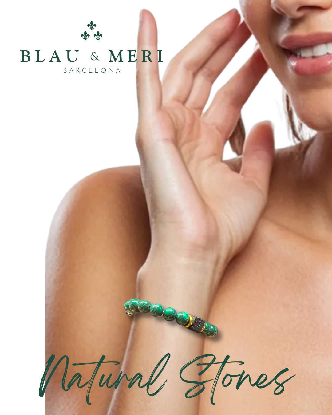 Pulsera Malaquita y piedra volcánica