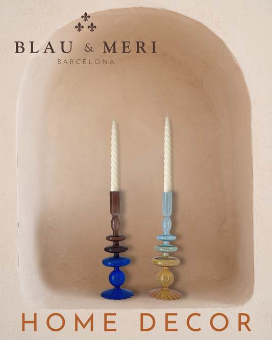 Dos candelabros vidrio bicolor