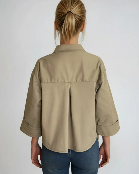 Sobrecamisa manga tres cuartos caqui