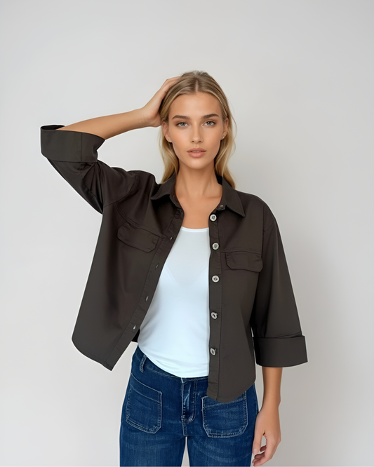 Sobrecamisa manga tres cuartos marrón