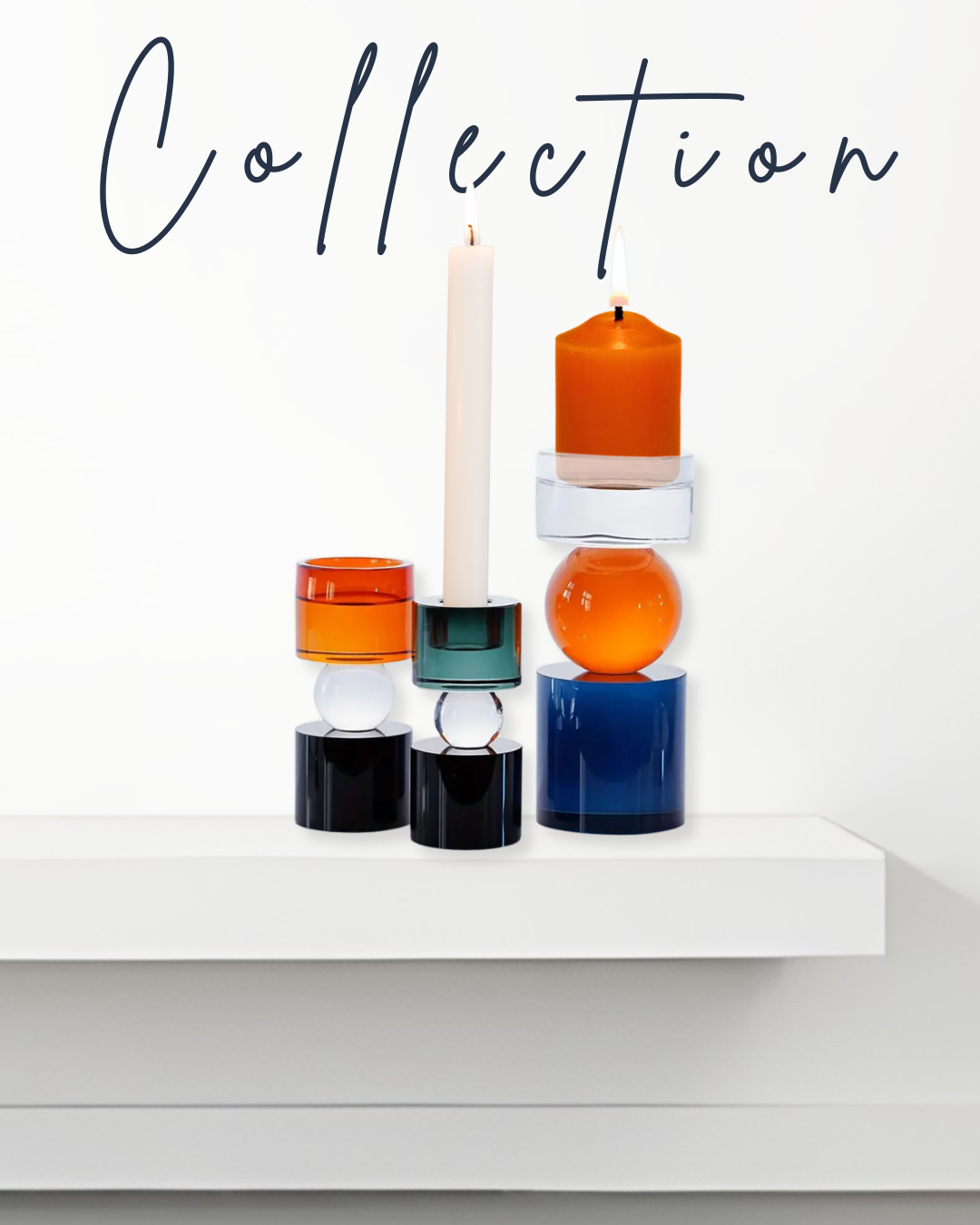 Candelabro geométrico naranja y azul