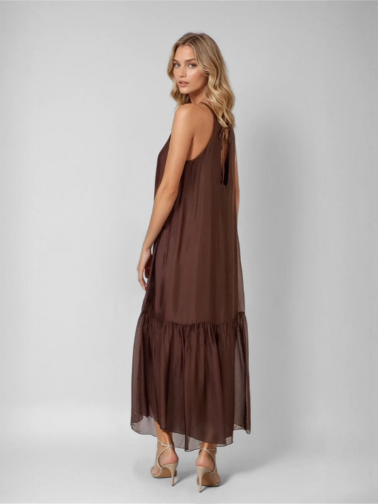 Vestido seda marrón