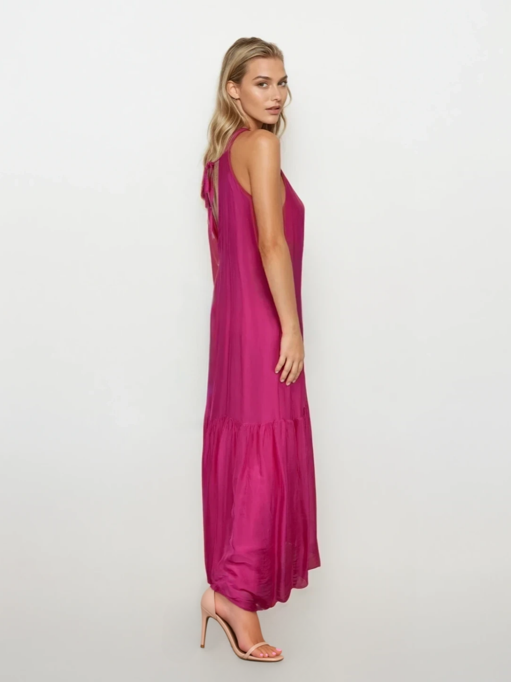 Vestido seda fucsia