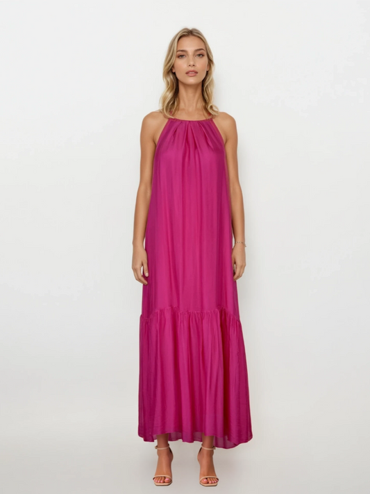 Vestido seda fucsia