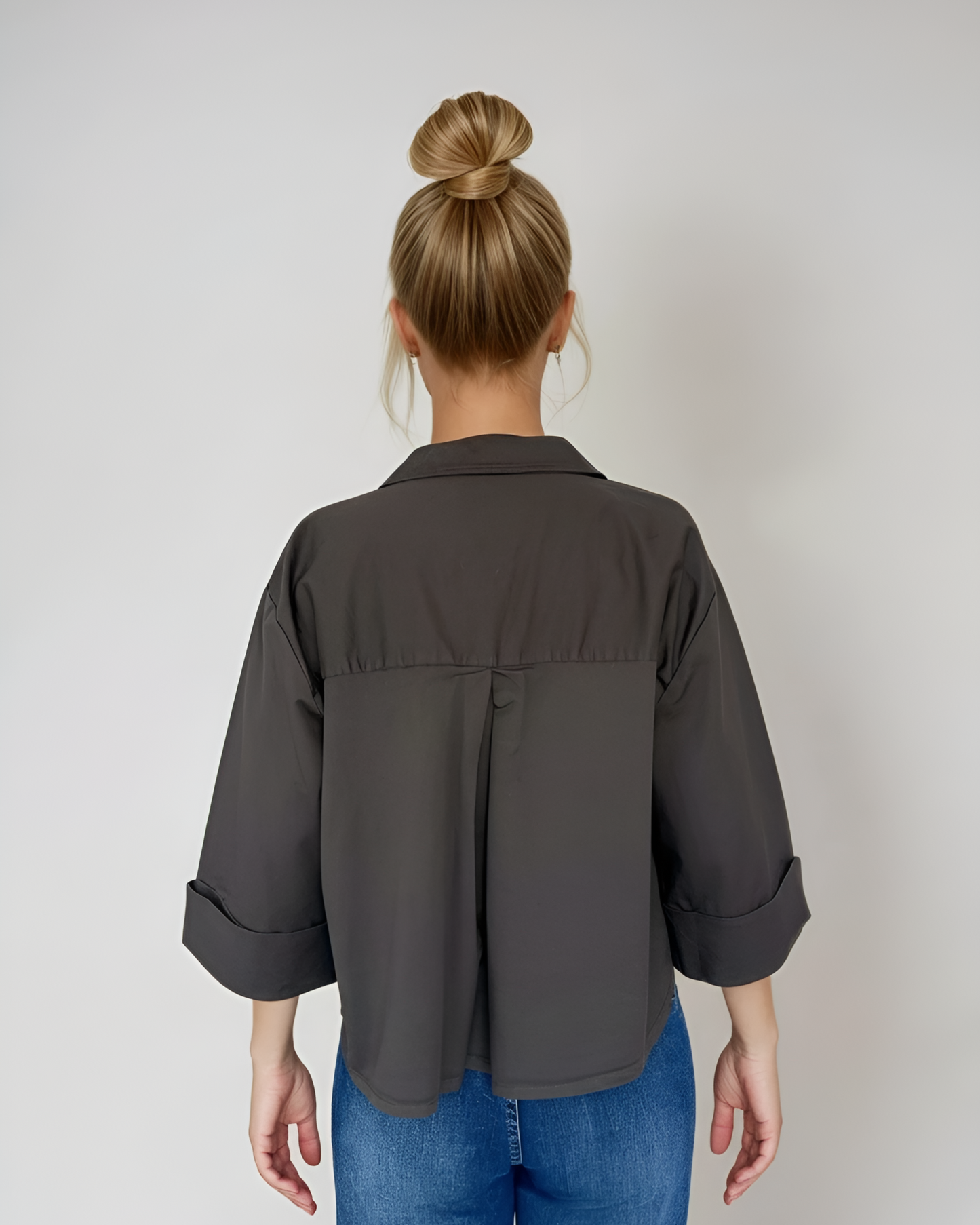 Sobrecamisa manga tres cuartos marrón