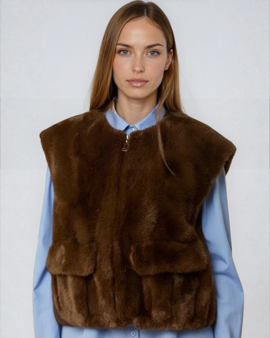 Chaleco de pelo sintético marrón