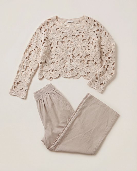 CONJUNTO JERSEY CALADO Y PANTALÓN FLUIDO