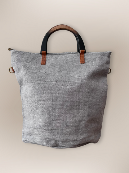 Tote Bag yute gris asas madera