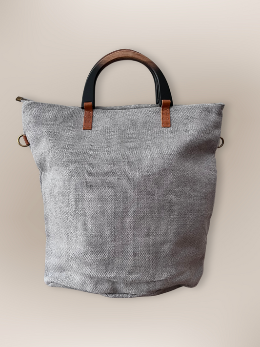 Tote Bag yute gris asas madera