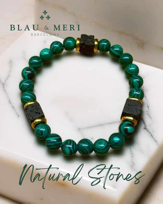 Pulsera Malaquita y piedra volcánica
