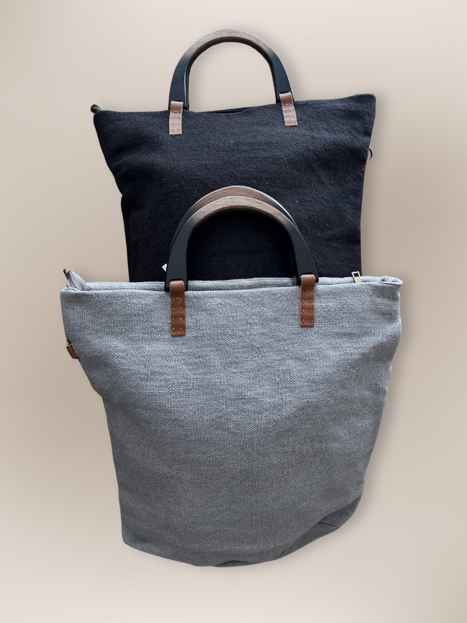 Tote Bag yute gris asas madera