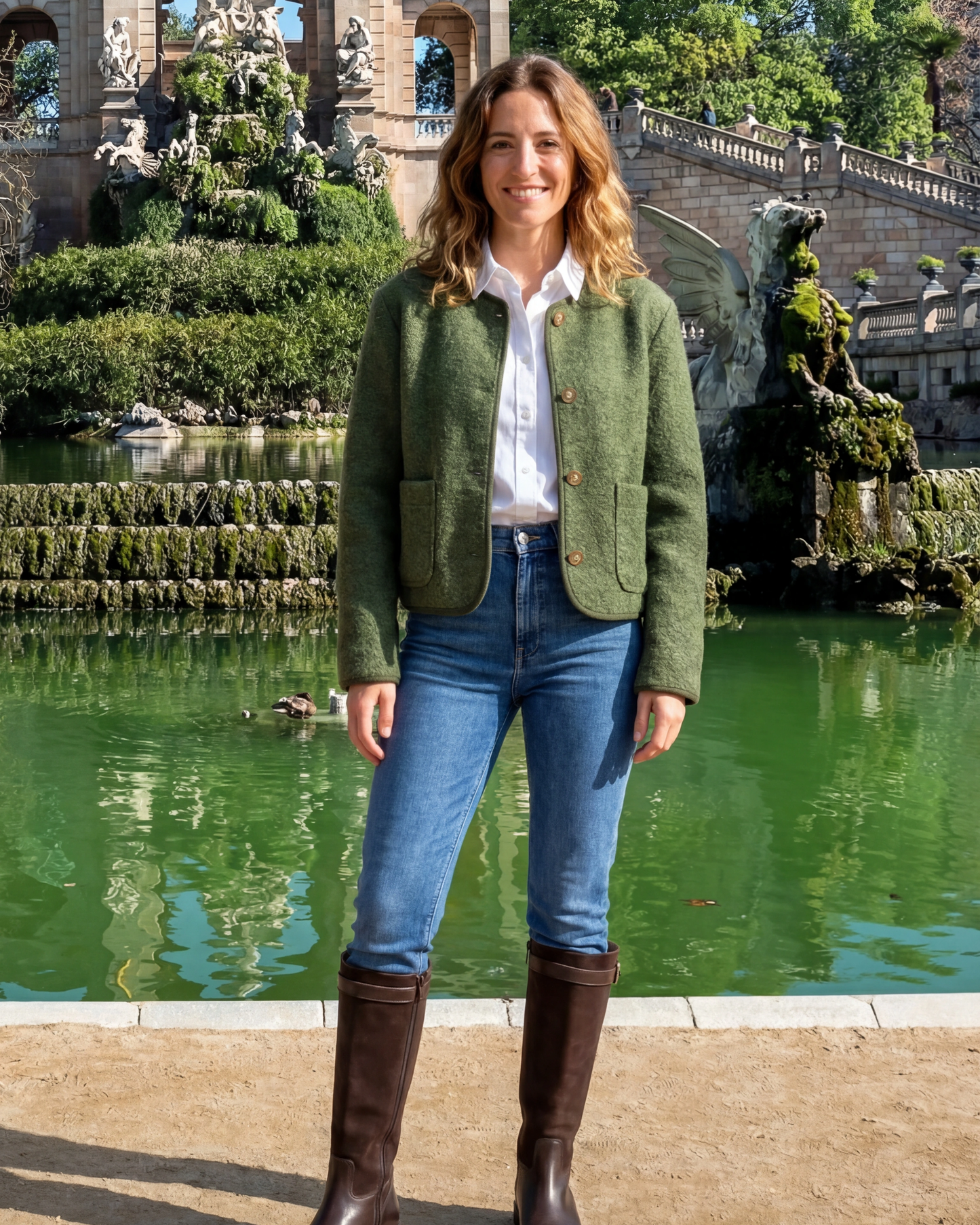 Chaqueta verde boucle