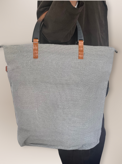 Tote Bag yute gris asas madera