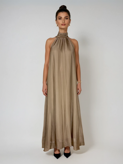 Vestido seda taupé