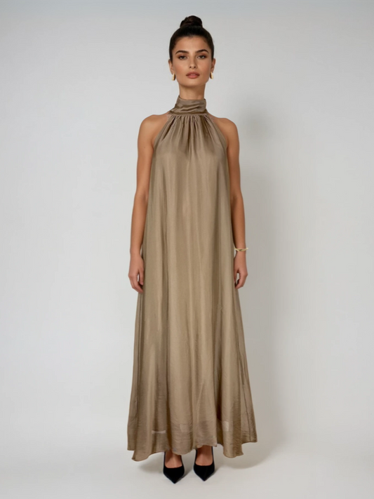 Vestido seda taupé
