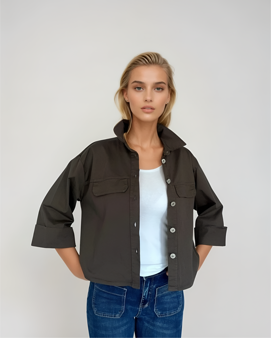 Sobrecamisa manga tres cuartos marrón