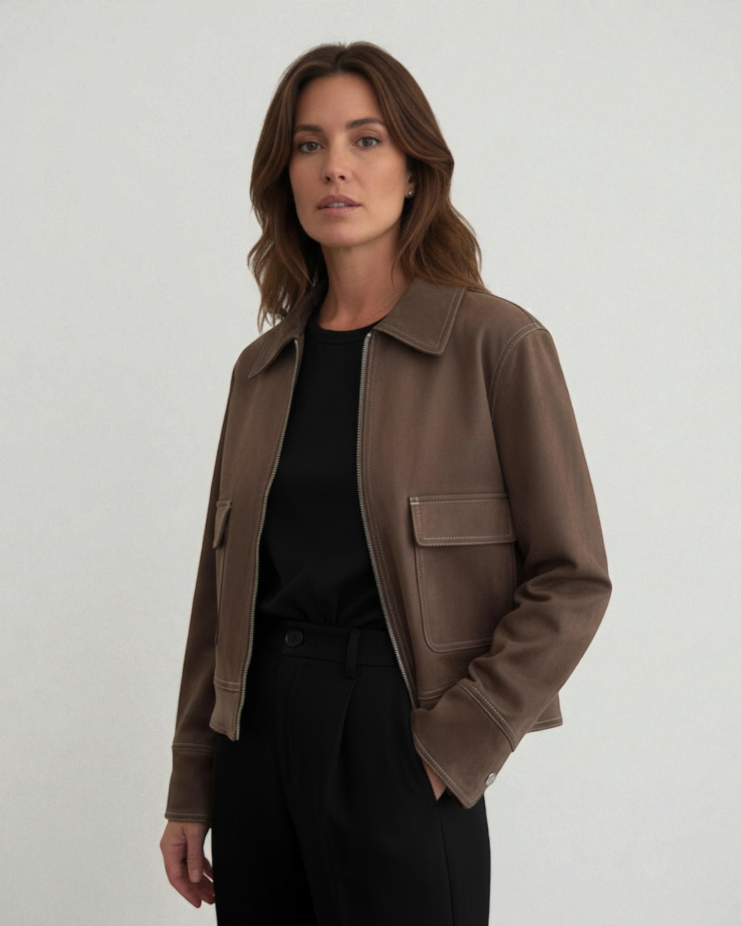 Chaqueta antelina marrón