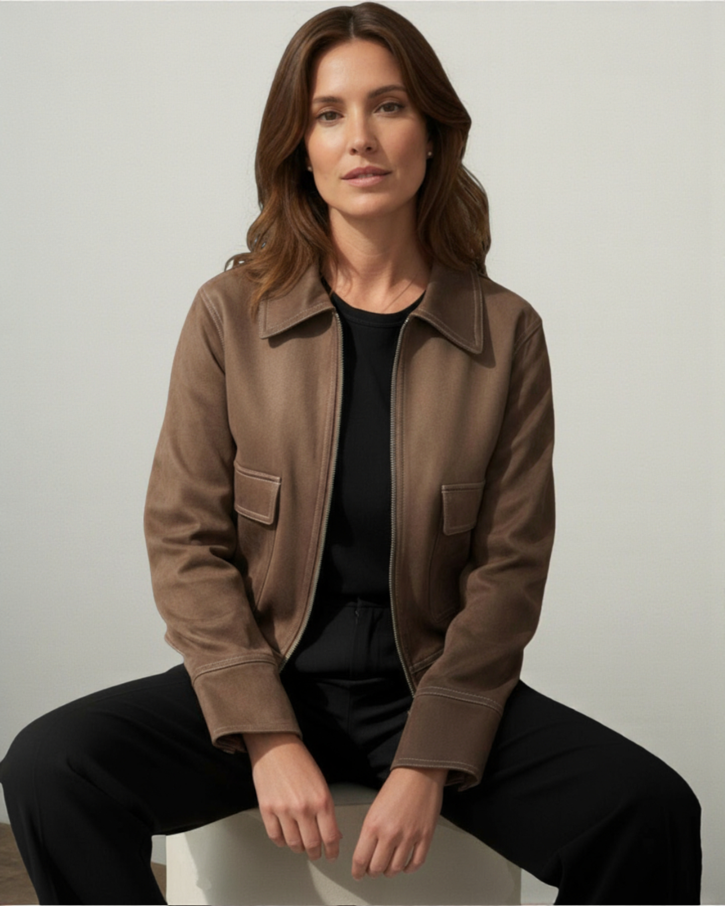 Chaqueta antelina marrón