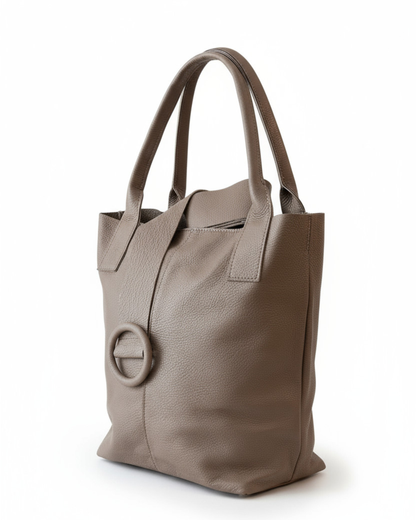 Bolso y cinturón de piel soft color taupé