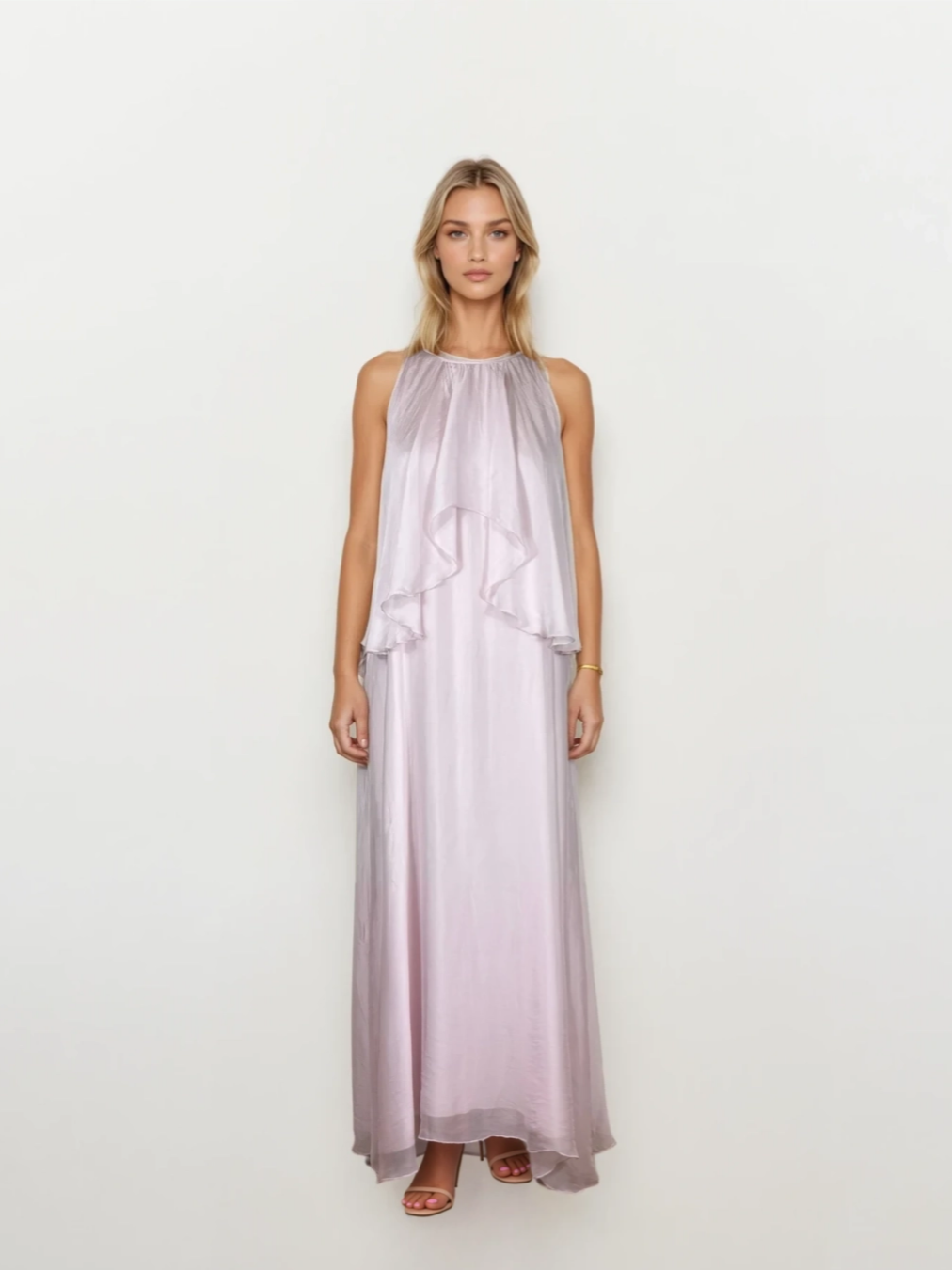 Vestido seda rosa pálido