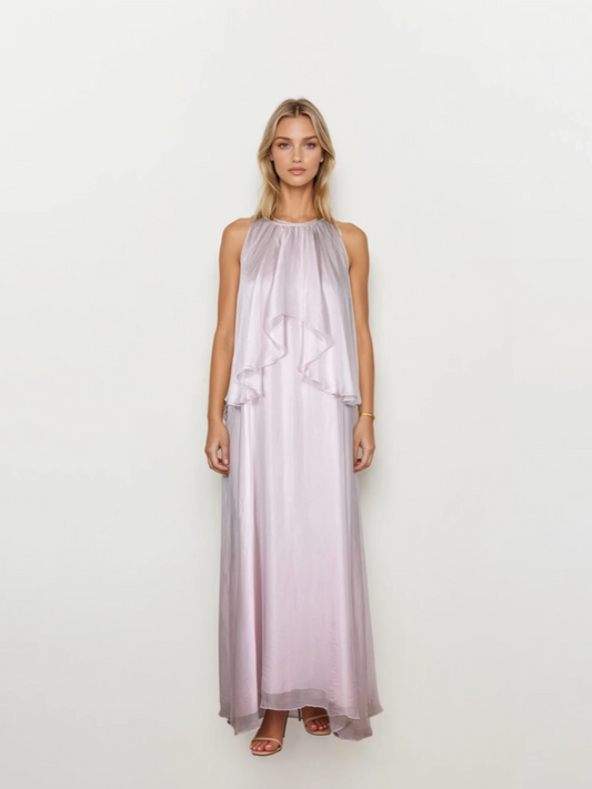 Vestido seda rosa pálido