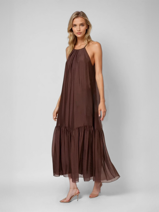 Vestido seda marrón