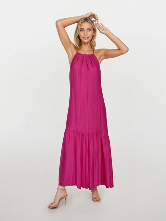 Vestido seda fucsia