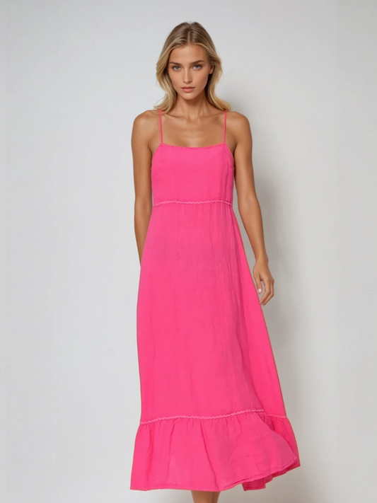 Vestido lino PAMPELONNE rosa