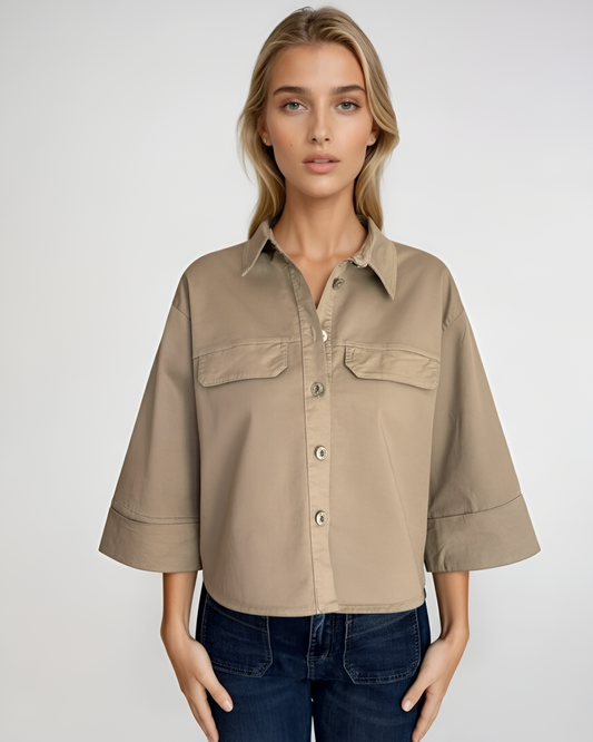 Sobrecamisa manga tres cuartos caqui