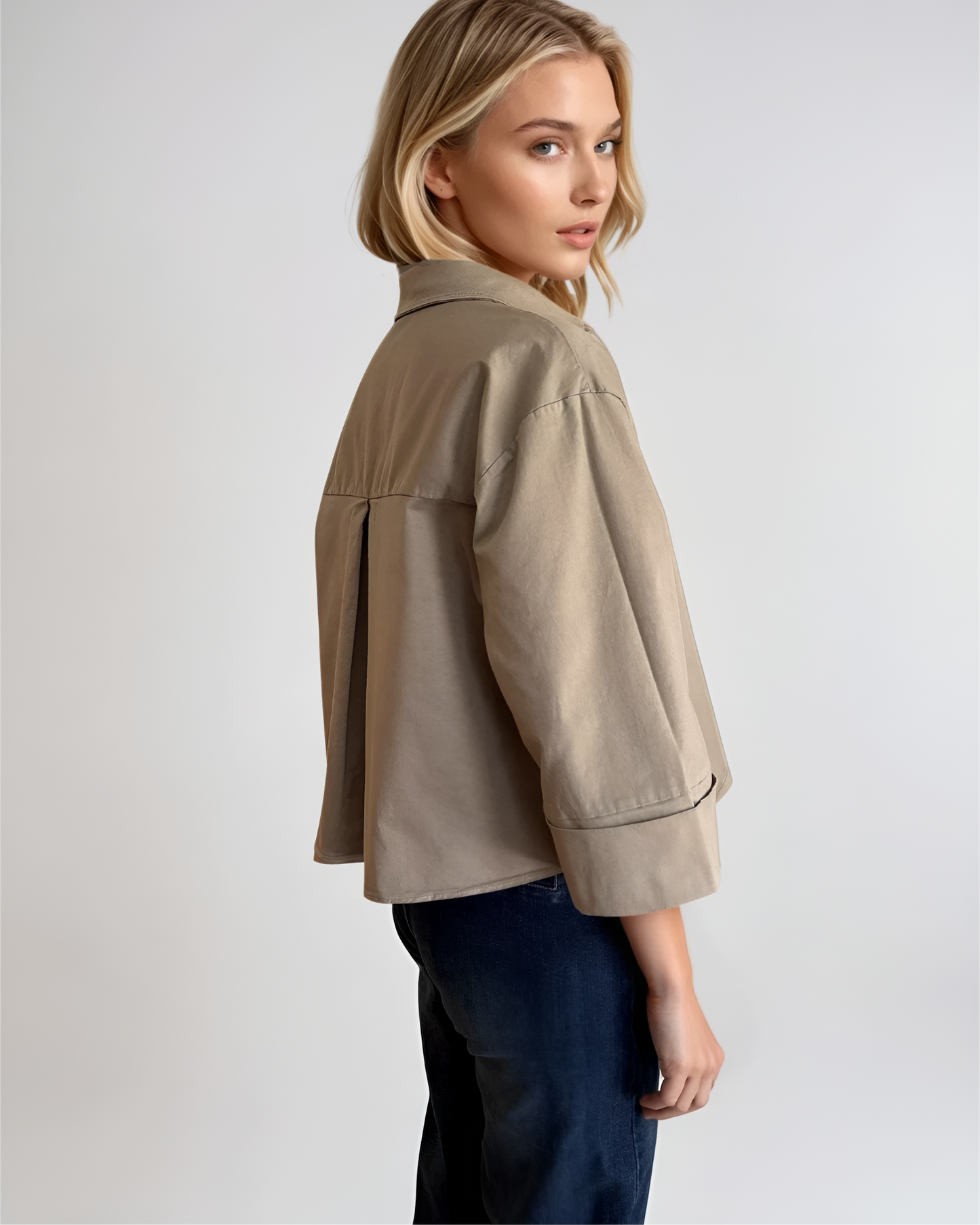 Sobrecamisa manga tres cuartos caqui