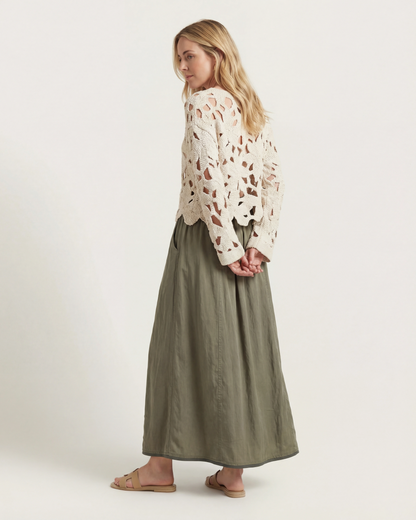 Falda midi fluida verde oliva