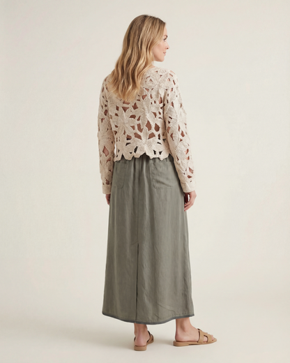 Falda midi fluida verde oliva