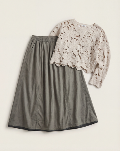 Falda midi fluida verde oliva