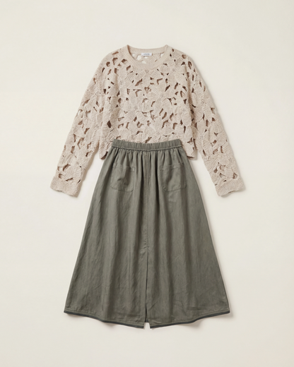 Falda midi fluida verde oliva