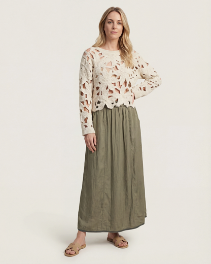 Falda midi fluida verde oliva