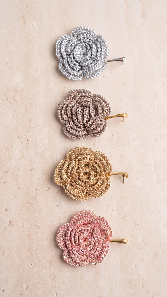 Pendientes Flor Metalizada en plata, champagne, oro y rosa