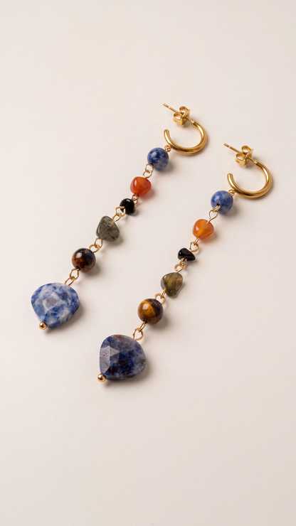 Pendientes Naxos dorados con piedras de colores