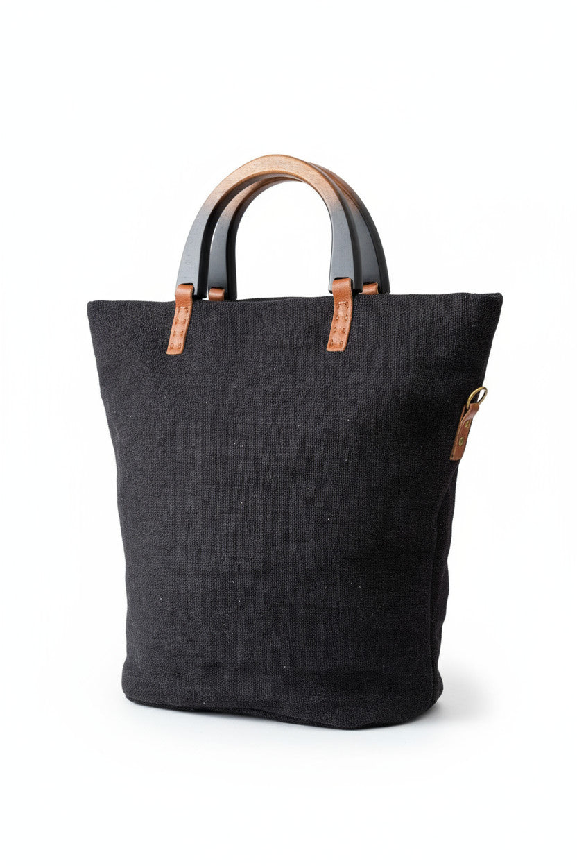 Tote Bag yute color negro asas madera