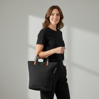 Tote Bag yute color negro asas madera